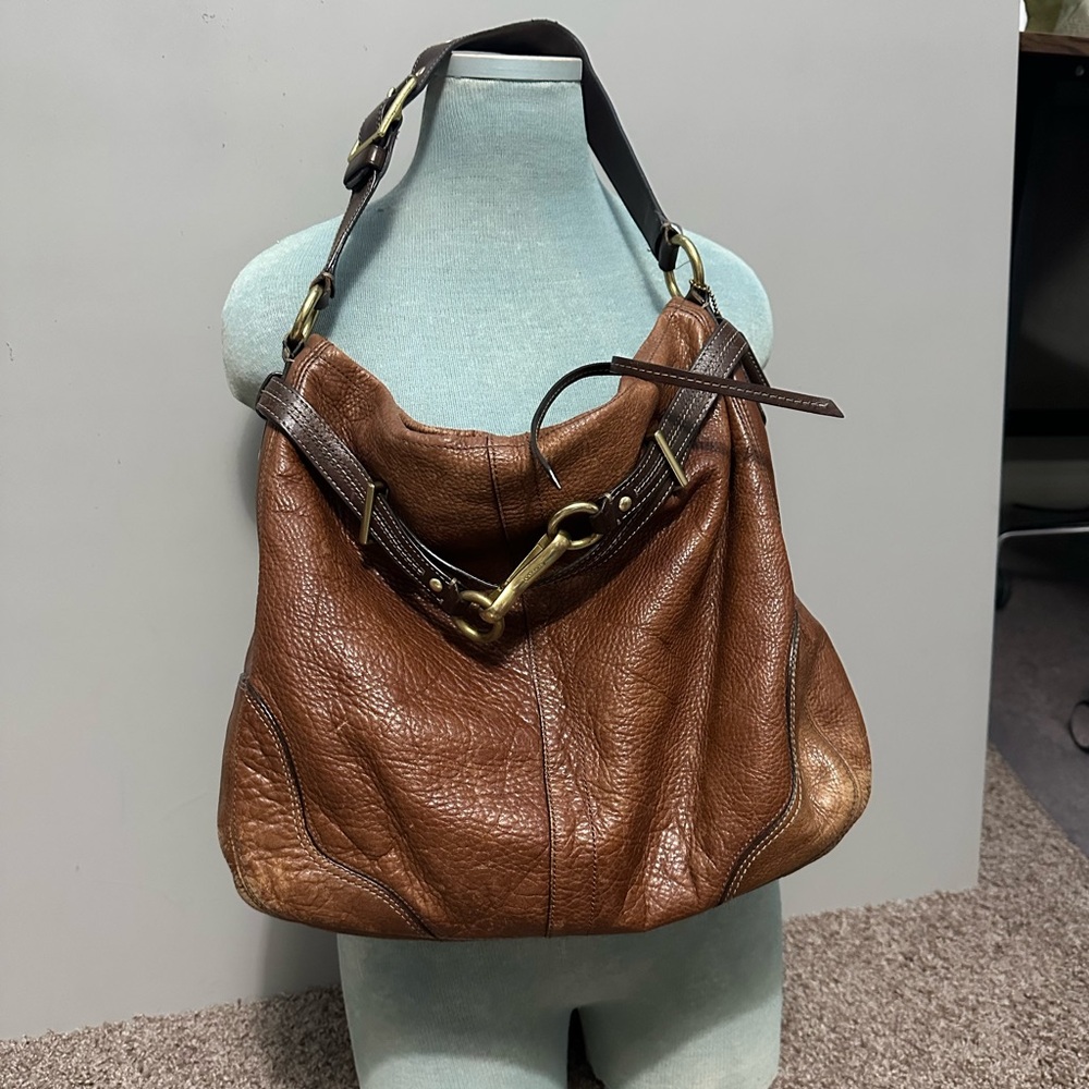 Coach Hampton Belted Brown Leather Hobo Bag